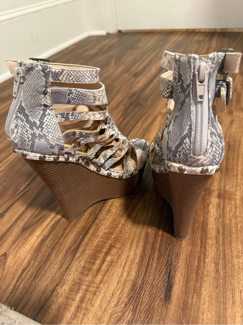 JustFab Snakeskin Print Gladiator Wedge
